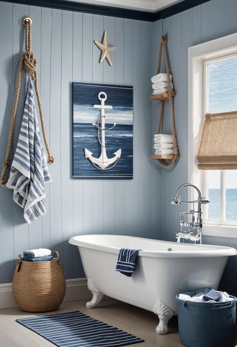 29 Breathtaking Bathroom Decor Ideas to Revamp Your Space 7 Ocean Aesthetic Bathroom, Ocean Themed Bathroom, Ocean Bathroom, Lake House Bathroom, Beach House Bathroom, Deco Marine, Nautical Bathroom, Nautical Bedroom, Apartment Vibes