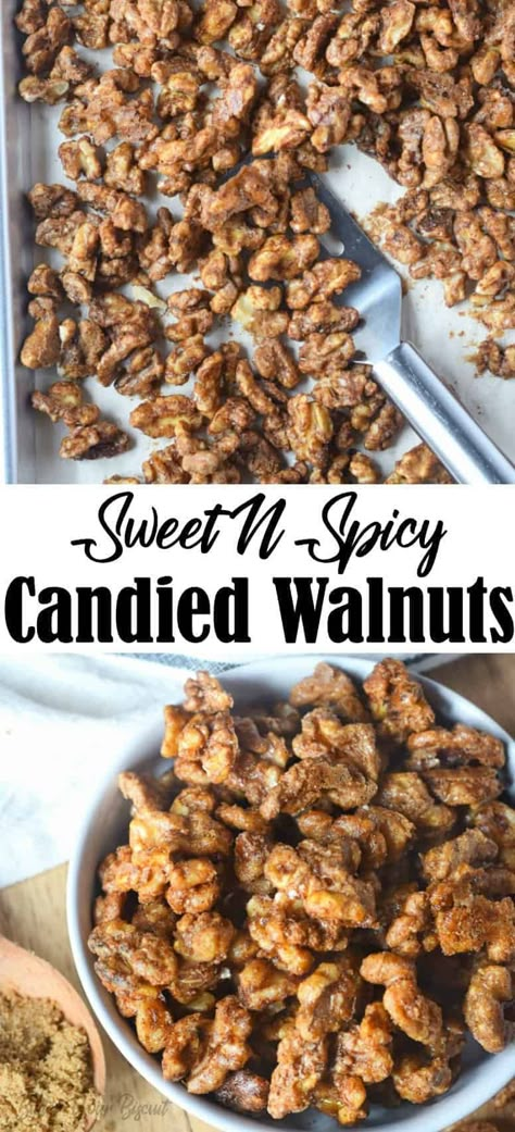 Spicy candied walnuts make great gifts for friends and family. Pop them on a salad or just throw a handful into your mouth. #nuts #snacks Spiced Walnuts Recipe, Candied Walnuts Recipe, Spicy Walnuts, Candied Walnut Recipe, Spiced Walnuts, Walnuts Recipe, Spicy Nuts, Spicy Candy, Nuts Snacks