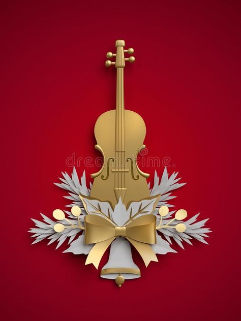 Golden Bow, Floral Decoration, Christmas Floral, 3d Render, Red Background, Floral Decor, Violin, Paper Craft, Red Gold