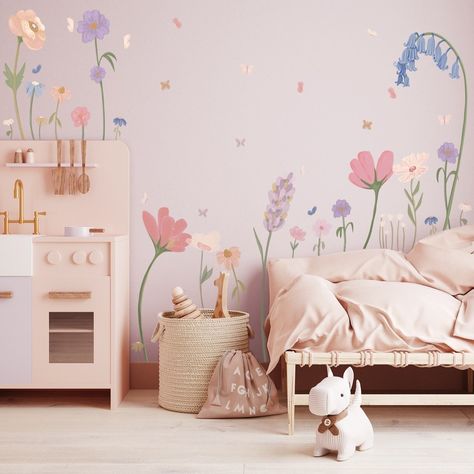 Hand drawn by our friends over at Blond Noir these beautiful flower wall decals will brighten up your kids rooms instantly! Available in two cute sizes 🌸 #flowerwalldecals #floralwalldecals #kidsroomideas #kidsroominspo Wallpaper Decals, Spring Afternoon, Personalized Wallpaper, Wallpaper Interior Design, Party Wall, Fabric Wall Decals, Flower Wall Decals, Wildflower Garden, Garden Girls