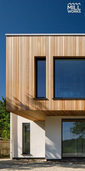 Western Red Cedar Timber Cladding. Factory coated Millcoat® - UV Cedar Cladding House, Timber Cladding Exterior, Vertical Wood Cladding, Wooden Cladding Exterior, House Exterior Cladding, Wood Cladding Exterior, Western Red Cedar Cladding, Plaster House, Modern Exteriors