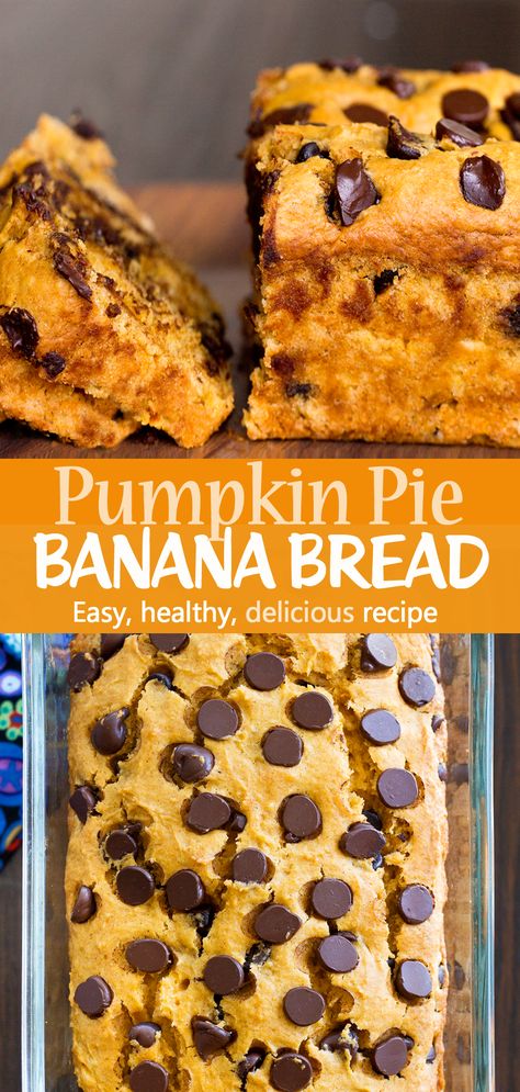 Pumpkin Pie Banana Bread, Mashed Bananas Recipes Healthy, Recipes With 2 Bananas, Whole Ingredient Recipes, Banana Pumpkin Recipes Healthy, Easy Banana Pumpkin Bread, Pumpkin And Banana Recipes, Banana Pumpkin Bread Recipe Healthy, Apple Pie Banana Bread