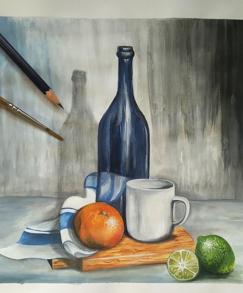 Still Life Ideas Drawing, Still Life Art Drawing, Still Life Watercolor Paintings, Still Life Painting Watercolor, Watercolor Still Life, Composition Painting, Bottle Drawing, Dancing Drawings, Still Life Paintings