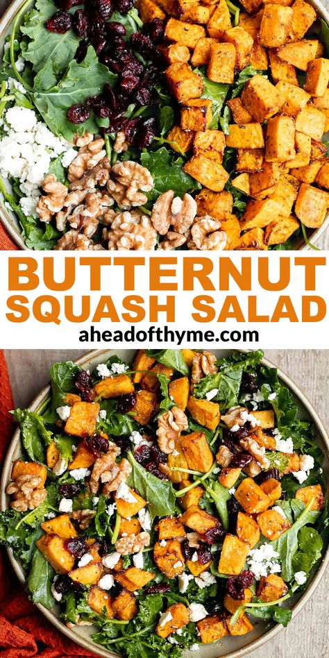 Fall Salad Recipes Butternut Squash, Fall Clean Recipes, Butternut Squash With Spinach And Cranberries, Fall Salad Acorn Squash, Winter Salad Recipes Butternut Squash, Fresh Fall Dinner Recipes, Fall Lunch Salad, Butternut Squash Apple Salad, Fall Winter Salads