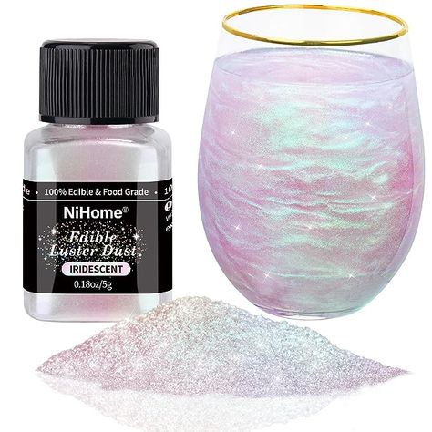 Metallic Pink Birthday Theme, Iridescent Edible Glitter, Essen, Edible Shimmer Dust, Glitter Food Ideas, Drink Glitter Sparkle, Sparkle Decorations Party, Luster Dust Drink, Edible Drink Glitter