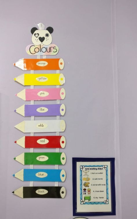 Colours Chart For Kindergarten, Colours Chart For Preschool, Chart For Preschool, Elementary Projects, Easy Math Worksheets, Pre School Ideas, Pre Primary School, Crafts For Selling, Easy Math