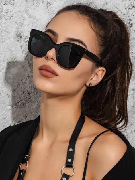 Casual      Embellished   Women Accessories Big Sunglasses Women, Black Sunglasses Women, Classy Glasses, Futuristic Sunglasses, Fancy Glasses, Casual Sunglasses, نظارات شمسية, Big Sunglasses, Cute Sunglasses