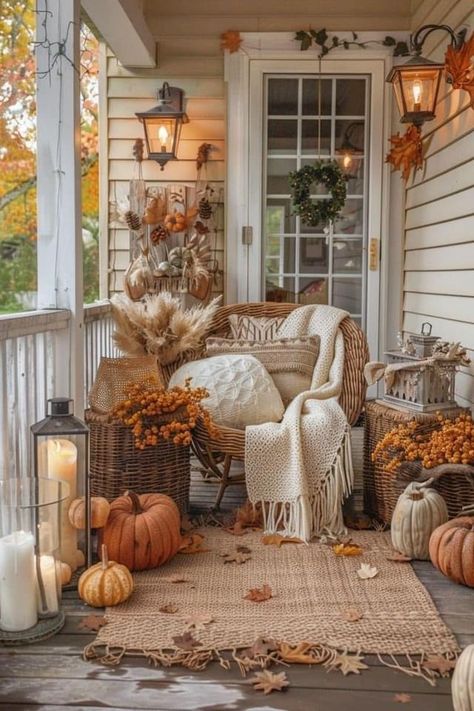 Autumn Porch Ideas, Decorate Thanksgiving, Fall Porch Decorating Ideas, Fall Porch Ideas, Country Fall Decor, Fall Porches, Fall Patio, Fall Front Porch Decor Ideas, Fall Front Porch Ideas