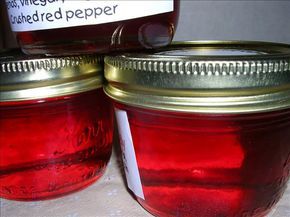 Cranberry-Pepper Jelly (Hot) from Food.com:   								This is from BH canning book.  Hot pepper jelly is fantastic on wheat crackers with cream cheese. I also like to use them as a base for a basting glaze on meats. Canning Jelly, Pepper Jelly Recipe, Fruit Butters, Pepper Jelly Recipes, Hot Pepper Jelly, Cranberry Juice Cocktail, Wheat Crackers, Canning Jam, Jelly Recipe