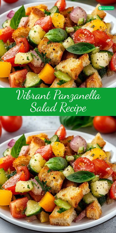 Brighten your table with this Vibrant Panzanella Salad! Fresh ingredients and a zesty dressing make it a standout dish. Light Pasta Dishes, Panzanella Salad Recipe, Light Pasta, Panzanella Salad, Bread Salad, English Cucumber, Juicy Tomatoes, Salad Bar, Fresh Mozzarella