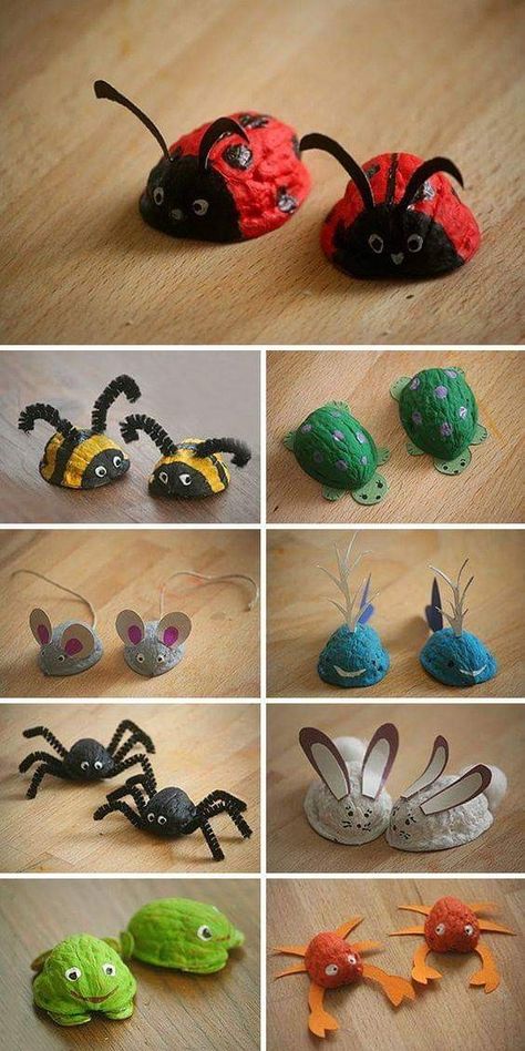 Walnut Shell Crafts, Diy Hack, Walnut Shell, Childrens Crafts, Nature Crafts, Shell Crafts, Animal Crafts, Creative Kids, Paper Mache