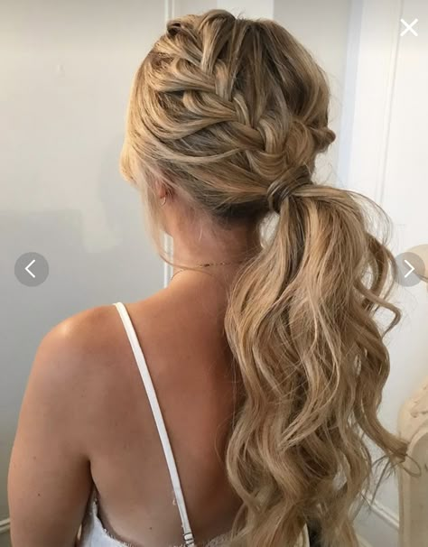 Party Hair Inspiration, Bridesmaid Ponytail, Wedding Ponytail Hairstyles, Hoco Court, Bridesmaid Hair Inspo, Wedding Ponytail, Bridemaids Hairstyles, Braided Pony, Pony Hairstyles