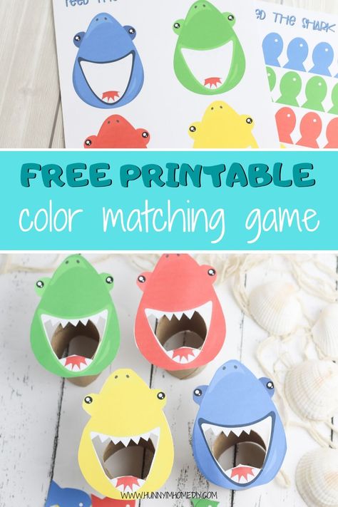 Your toddler and preschooler will have a blast with this fun toilet paper roll craft color sorting game! This simple color sorting for toddlers activity is also a great color sorting printable! There are so many ways you can play this shark activity -- it's perfect for a preschool shark theme, preschool ocean theme, or preschool fish theme! If you're searching for preschool fish activities, preschool shark activities, or preschool ocean activities, these fun preschool printables are perfect! # Ribe, Montessori, Fishing Activity Preschool, Fish Themed Games, Preschool Activities Ocean Theme, Ocean Sorting Activities, Water Literacy Activities Preschool, Preschool Fish Theme, Fish Activity For Toddlers