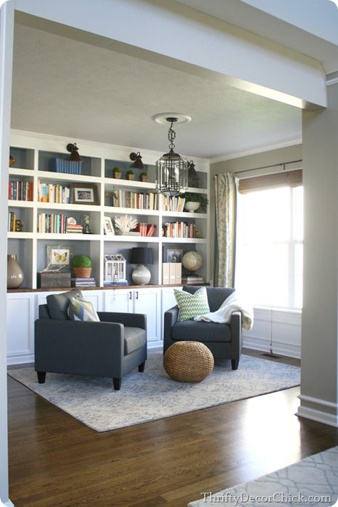 We turned our unused dining room into a library and the result is stunning! Thrifty Decor Chick Dining Room Turned Library, Dining Room Conversion, Front Rooms, Flex Room, Home Libraries, Room Remodeling, A Living Room, Home Library, Formal Living