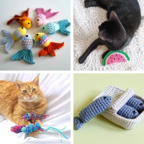 A roundup of the best free crochet cat toys. These crochet cat toys will provide your cat companions with hours of entertainment. Diy Cat Activities, Free Cat Toy Crochet Patterns, Free Crochet Cat Toy Patterns, Amigurumi Cat Toy Free Pattern, Diy Crochet Cat Toys, Cat Cave Crochet Pattern Free, Cat Crochet Toys, Easy Crochet Cat Toys, Crochet Cat Gifts