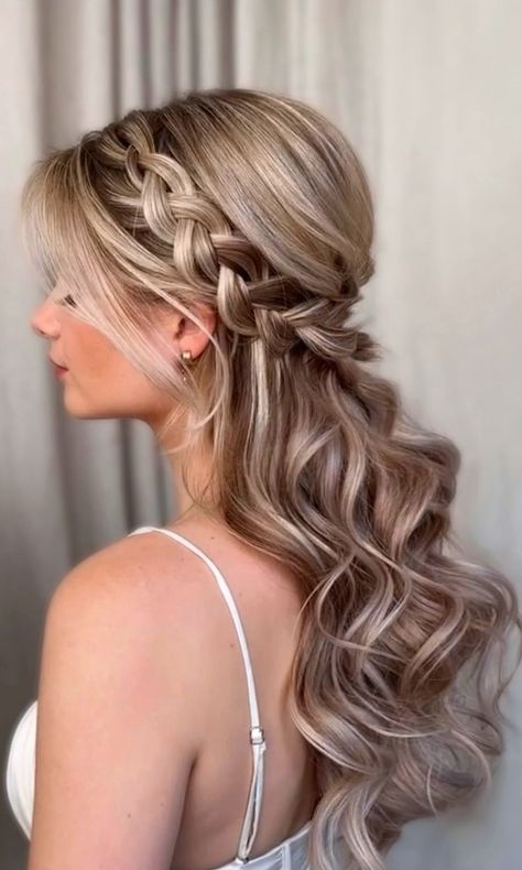 Wedding Hair Half, Bridesmaid Hair Makeup, Braid Hairstyle, Social Art, Long Hair Wedding Styles, Prom Hairstyles For Long Hair, Wedding Hair Inspiration, Hair Braiding, Wedding Hair Down