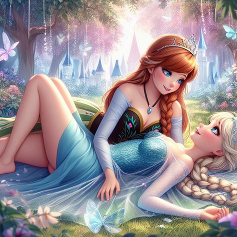 Disney Princess Lesbian Wallpaper, Anna X Elsa Fanart, Elsa X Anna Fanart, Elsa And Anna Fanart, Dark Disney Princess Art, Disney Princess Kiss, Disney Princess Yuri, Cartoon Baddies, Dark Disney Princess