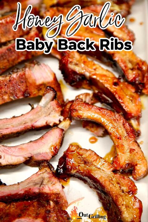 Honey Garlic Ribs are outrageously delicious, fall apart tender with plenty of hardwood smoke flavor and a sticky sweet glaze. Honey Garlic Ribs Recipe, Glaze For Ribs, Garlic Ribs, Honey Garlic Ribs, Glazed Ribs, Smoked Pork Ribs, Outdoor Cooking Recipes, Honey Pork, Sweet Glaze