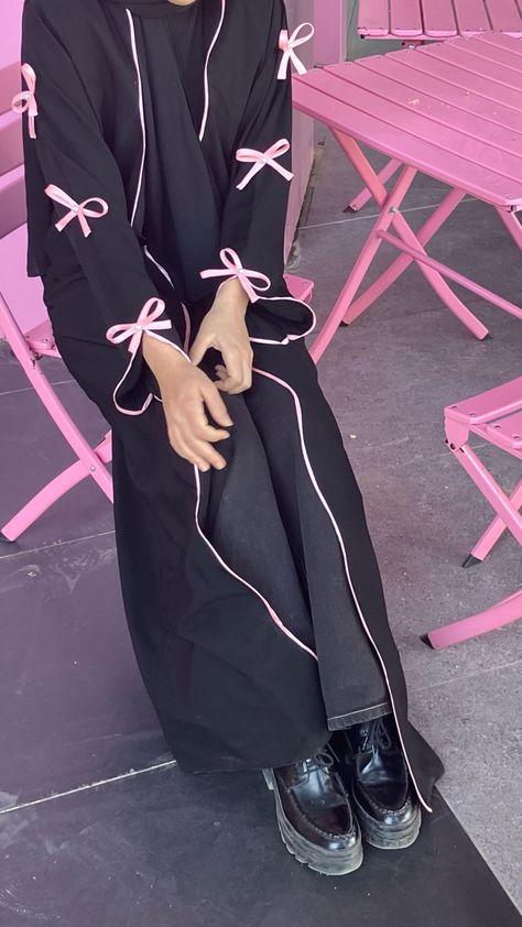 Abaya 
Pink
Coquette 
Coquette abaya
Bow abaya Bow Abaya Design, Coquette Abaya, Aesthetic Abaya, Abaya Aesthetic, Summer Abaya, Pink Abaya, Simple Abaya Designs, Beautiful Abayas, Muslimah Fashion Casual