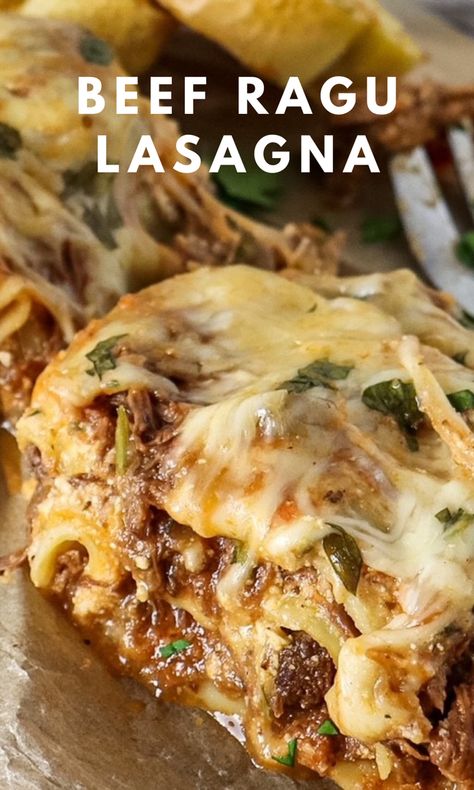 Beef ragu lasagna is made with tender and juicy pieces of beef and layers of cheese and pasta. #lasagna #pasta #lasagnarecipe #leftoverroast #roastbeef #leftovers Beef Ragu Lasagna, Shredded Beef Lasagna, Steak Lasagna Recipe, Roast Beef Casserole Leftover, Brisket Lasagna Recipe, Leftover Roast Beef Recipes Pasta, Shredded Beef Leftovers, Ragu Cheese Sauce Recipes, Shredded Beef Recipes Leftover