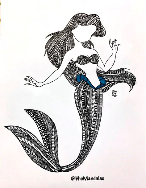 Drawing A Mermaid, Mandala Drawing For Beginners, Mermaid Mandala, Mandala Art Drawing, Draw Mandala, Mermaid Drawing, Drawing Mandala, Landscape Pencil Drawings, Easy Mandala Drawing