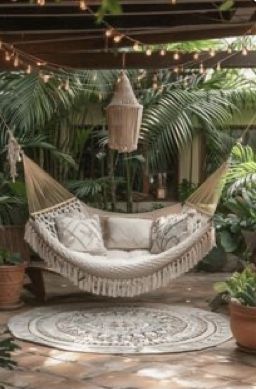 Bohemian Patio Ideas, Nature Bedroom, Bohemian Patio, Fairytale Decor, Deck Decor, Decorative Plants, Boho Tropical, Boho Patio, Bohemian Garden