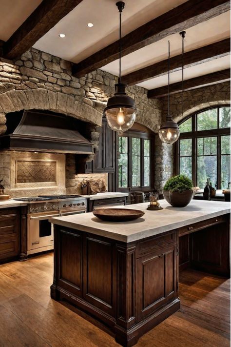 Spacious traditional kitchen with a mix of custom cabinetry and open shelving Kitchen Design Old Style, Old World Kitchen Ideas, Spanish Style Homes Interior Kitchen, Old Money Kitchen, Country Home Aesthetic, Traditional Home Kitchen, Modern Farm Kitchen, Tuscany Style Home, Traditional Kitchen Design Ideas