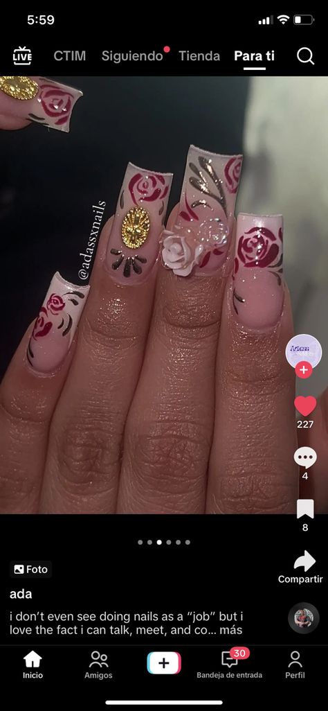 Virgencita Nails, Mexican Nails, Hippie Nails, Punk Nails, Simple Acrylic Nails, Classy Acrylic Nails, Short Square Acrylic Nails, Nail Sets, Rose Nails