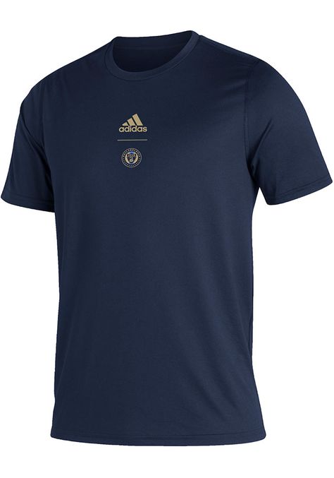 Keep cool while showing your Philadelphia Union spirit in this Navy Blue Creator T Shirt. This Short Sleeve is the perfect Tee for working out, heading to class, or cheering on the Union. Featuring a screen print team graphic on center chest, there's no mistaking your Philadelphia Union pride in this Union Creator T Shirt! Climalite fabric pulls moisture away from the skin and pushes it towards the outer fabric face for quick-drying comfort, Stay drier longer during the grind, Crew neckline, Str Sports Team Shirts Design, Sports T Shirt Design, Men's Tshirt Design, Team Shirt Designs, Mens Plain T Shirts, Sports Tshirt Designs, Sport Shirt Design, Philadelphia Union, Sports Jersey Design