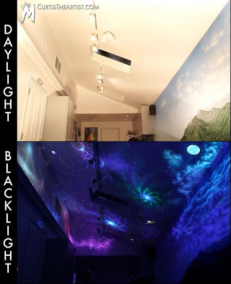 Black Light/ Invisible Black Light Murals And Uv Art Black Light Design, Black Light Mural, Black Light Bedroom Ideas, Black Light Bathroom, Black Light Art Ideas, Black Light Room Bedrooms, Blacklight Bedroom Ideas, Uv Light Room, Black Light Bedroom