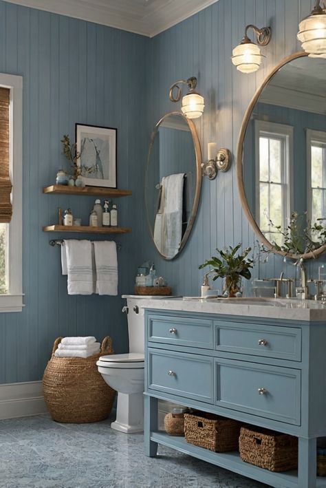 Dive into 'Misted Blue (820)' for a tranquil coastal bathroom retreat. Discover soft misty hues and elevate your daily interior designer routine with serene decor touches. #Ad #homedecor #homedesign #bathroom #Painthome interiorarchitecture best Wall Colors for Bathroom Colors Bright Room Colors best colors combinations bathroom bathroom Remodeling Modern Paint Colors 2024 Sea Bathroom Ideas, Light Blue Bathroom Ideas, Seashell Accessories, Paint Colors 2024, Blue Bathroom Ideas, Bright Room Colors, Blue Bathroom Walls, Light Blue Bathroom, Coastal Bathroom Design