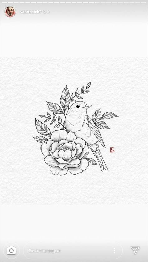 Blue Bird And Flower Tattoo, Sparrow Flower Tattoo, Bird Holding Flower Tattoo, Animal And Flower Tattoo, Drawing Ideas Birds, Bird Flowers Tattoo, Flower Animal Tattoo, Cute Bird Tattoos, Bird With Flowers Tattoo