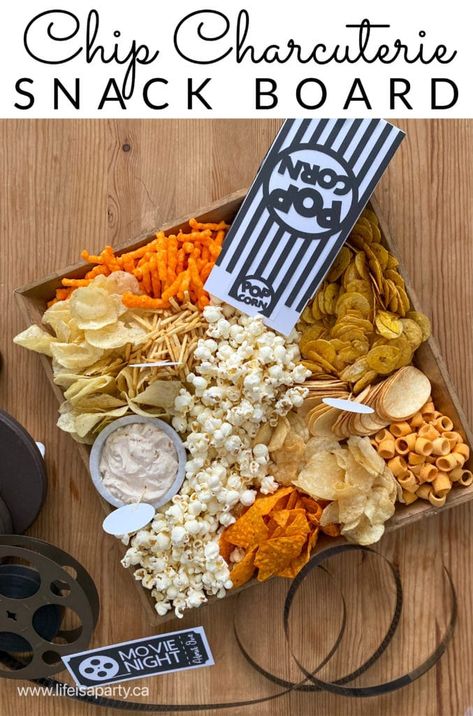 Chip Charcuterie Snack Board: calling all salty snack lovers! Combine all your favourite chips, Doritos, cheesies, and popcorn flavours for the ultimate snack board!   I love chips.  They’re so salty, and crunchy and delicious.  And there’s so many amazing varieties.  When I was planning a special movie date night the other day -see all... The post Chip Charcuterie Snack Board appeared first on Life is a Party. Snack Bowls Party, Movie Date Night Charcuterie Board, Chips Ideas For Party, Late Night Charcuterie Board, Potato Chip Charcuterie Board, Sliders Charcuterie Board Ideas, Chips Board Ideas, Salty Board Ideas, Crazy Charcuterie Board Ideas