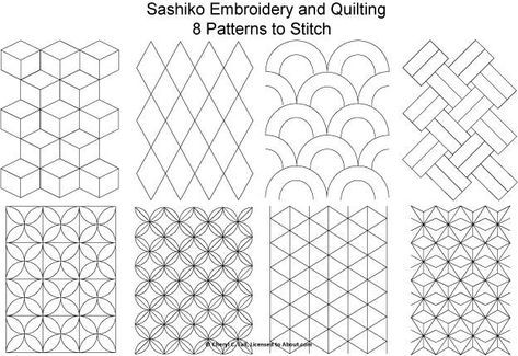 Free Sashiko Patterns Set 1 - Patterns for Sashiko Embroidery and Quilting Designs 1 through 8 Sashiko Ideas, Sashiko Patterns, Embroidery Sashiko, Denim Quilts, Hand Quilting Patterns, Sashiko Pattern, Hungarian Embroidery, Quilting Templates, Sashiko Embroidery