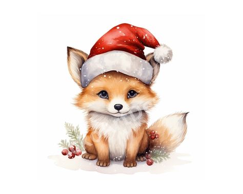 Christmas Hat Clipart, Santa Hat Clipart, Hat Clipart, Fox Christmas, Printable Christmas Cards, Baby Fox, Cute Fox, Animal Clipart, Art Clipart