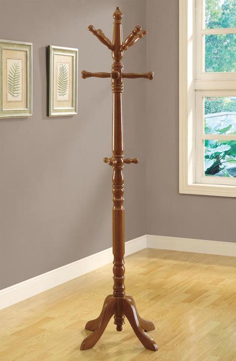 Oak Traditional Solid Wood Coat Rack $130.00 Free Standing Coat Rack, Wood Coat Rack, Solid Wood Design, Coat Tree, Standing Coat Rack, Wooden Coat Rack, Hall Tree, Coat Racks, Coat Stands