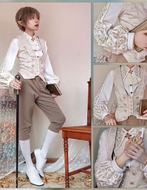 Unisex Victorian Outfits, Ouji Aesthetic, Prince Core, Ouji Outfit, Angelcore Outfits, Ouji Style, Dollcore Outfits, Prince Outfit, Kodona Fashion