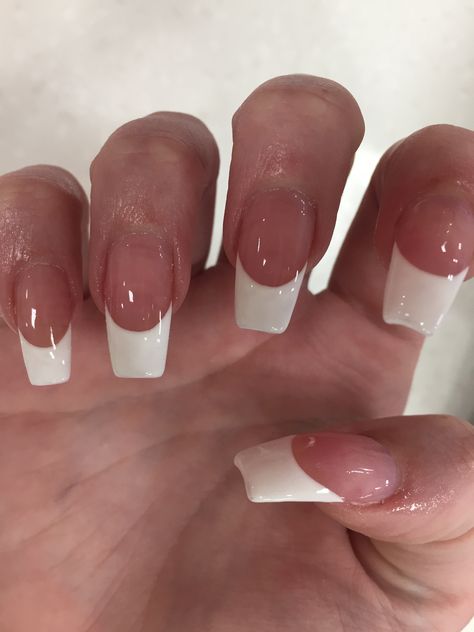 90s French Manicure, 2000s French Tip Nails Short, Old School French Tip Nails, French Tip Acrylic Nails Coffin, Thick French Tip Nails, 90s Curved Nails French Tip, Short Nail Bed French Tip, French Tips Square, Deep French Nails