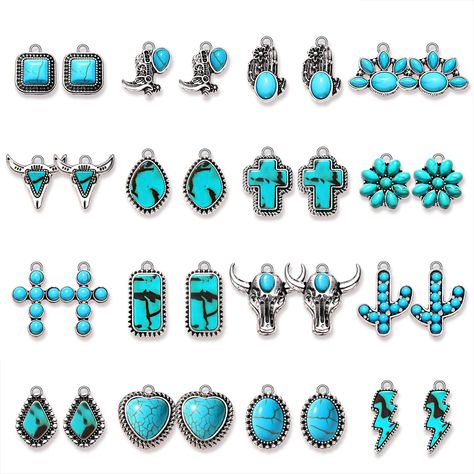 PRICES MAY VARY. ღ Western Charms Bulk: You will receive 32pcs vintage Western pendant charms in 16 different styles, including cactus charms, heart charm, lightning pendants, rhombus charms, flower charms, cowboy boot pendants, cow head charms and so on. Sufficient quantity and special design are enough to meet your various jewelry DIY needs ღ Premium Quality & Size: Our Western Jewelry Making Charms made of premium quality synthetic turquoise and alloy, each pendant is made with carefully and Western Pendant, Lightning Pendant, Silver Smithing, Making Charms, Turquoise Charm, Western Accessories, Charms For Jewelry Making, Charms For Jewelry, Cow Head