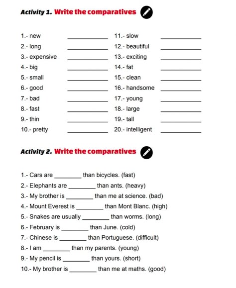 Comparatives online activity for Grade 3. You can do the exercises online or download the worksheet as pdf. Worksheet Of Adjectives, Adjective Worksheet For Grade 3, Comparative Adjectives Activities, Comparative Adjectives Grammar, Comparative Adjectives Exercises, Comparative Adjectives Worksheets, Comparatives And Superlatives Worksheets, Comparatives Worksheet, Comparative Adjectives Worksheet