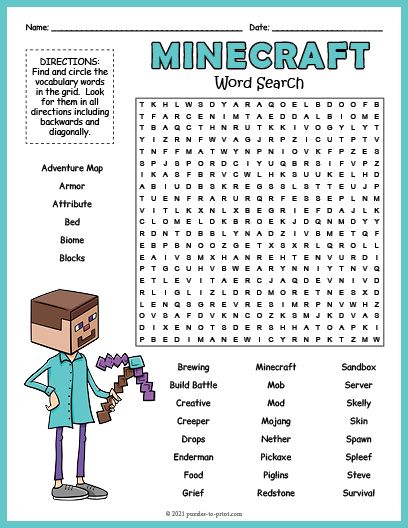 Kids will love finding the words in this word search puzzle featuring characters and concepts from their favorite video game, Minecraft. Free for you to print and use at home or as a special treat in the classroom. English Word Search Free Printable, Minecraft Activity Sheets Free Printable, Minecraft Word Search, Kids Word Puzzles, Minecraft Word Search Free Printable, Video Game Word Search, Minecraft Worksheets Free Printable, Mario Word Search, 2nd Grade Word Search Free Printable