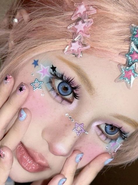 Decora Makeup, Cinnamoroll Makeup, Cat Makeup Look, Ocean Makeup, Harajuku Makeup, Funky Makeup, Cute Eye Makeup, Kawaii Makeup, Rave Makeup