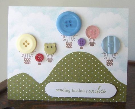 Card With Buttons, Button Making, Making Cards, Hot Air Balloons, Button Cards, Cards Ideas, Handmade Greetings, Card Making Inspiration, Button Crafts