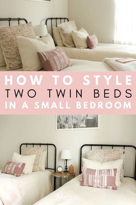 Adult Twin Bedrooms, Style A Twin Bed, Double Twin Bed Ideas, Small Room Arrangement, Twin Bed Ideas, Twin Bedroom Decor, Twin Beds Guest Room, Twin Girl Bedrooms, Small Guest Room