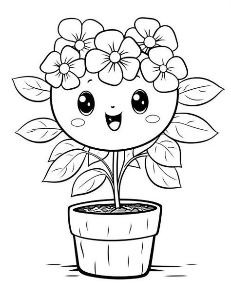 Cute Flower Coloring Pages, Coloring Pages Flowers, Flower Colouring Pages, Flower Drawing For Kids, Children Coloring Pages, White Color Background, Colouring Pages For Kids, Flowers Coloring Pages, Flower Coloring Sheets