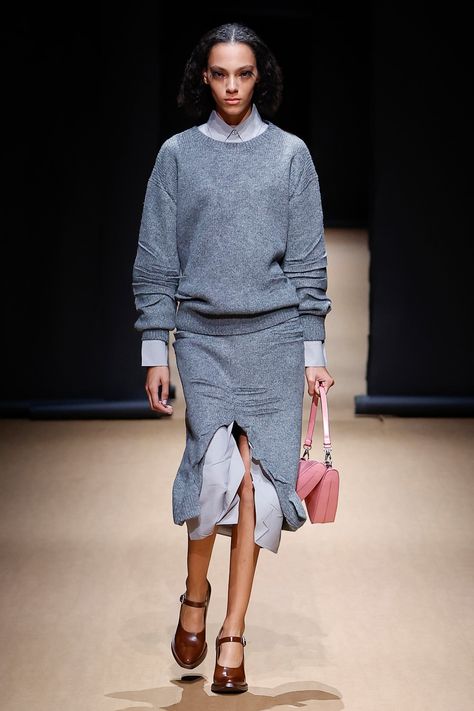 Prada 2023, Prada Skirt, At Home Outfits, Prada Fashion, Prada Spring, Skirt Trends, Miuccia Prada, Quiet Luxury, Raf Simons