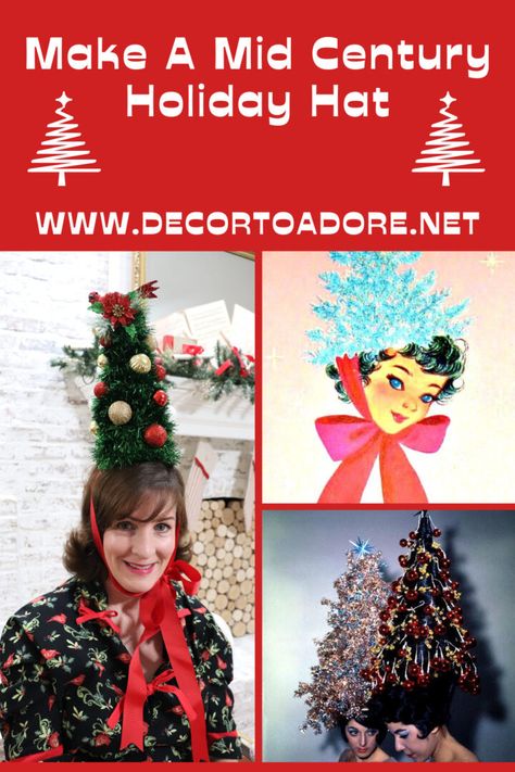 Make A Mid Century Holiday Hat Crazy Christmas Hat Diy Ideas, Vintage Christmas Tree Hat, Mid Century Christmas Diy, Christmas Hats Ideas, Christmas Tree Hats, Tree Hat, Diy Mid Century, Christmas Card Images, Christmas Tree Hat