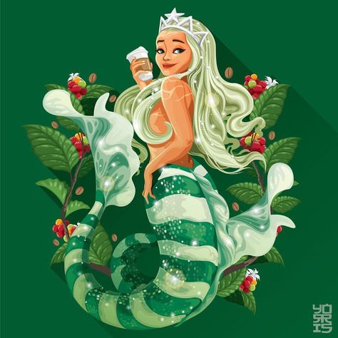 Starbucks Mermaid Art, Mermaid Tail Art, Mermaid Bowl, Starbucks Mermaid, Inspirational Drawings, Starbucks Art, Mermaid Logo, Mermaid Quotes, Green Apron