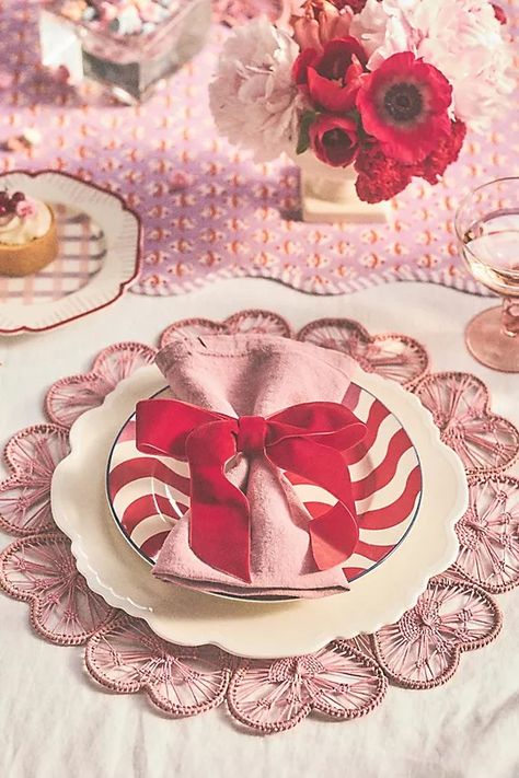 Kitchen Linens, Table Runners & Aprons | Anthropologie Anthropologie Tablescape, Table Cloth Aesthetic, Eclectic Tablescape, Placemat Table Setting, Xmas Breakfast, Merry Pinkmas, Round Table Runner, Red Table Settings, Dining Room Table Runner