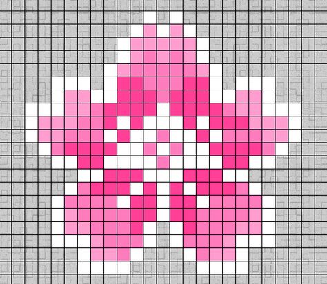 Sakura Flower Perler Beads, Tiny Pixel Art Flower, Cherry Blossom Pixel Art Grid, Pixel Art Hibiscus, Small Flower Perler Bead Patterns, Pink Perler Beads Ideas, Perler Beads Ideas Flowers, Simple Flower Pixel Art, Pixel Art Grid Flower